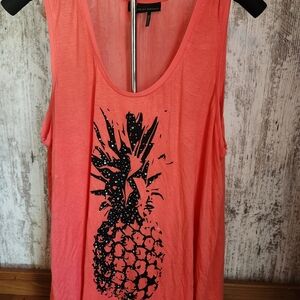 Sheer Coral Sparkly Pineapple Print Tank Top